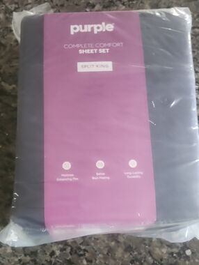 Purple Complete Comfort Split King Sheet Set - Charcoal Navy